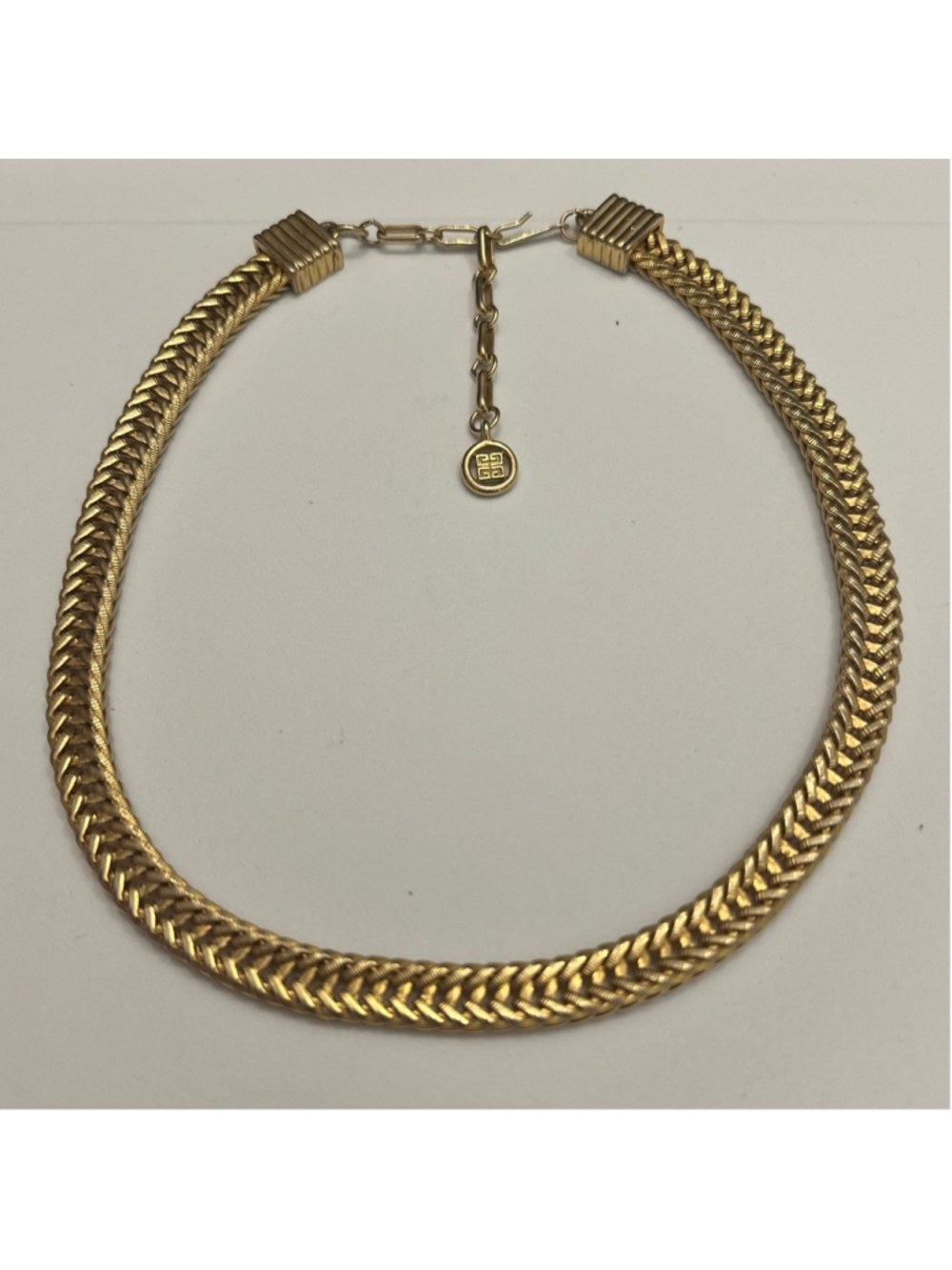Vintage Givenchy Gold Herringbone Collar Necklace 1980s Couture Jewelry